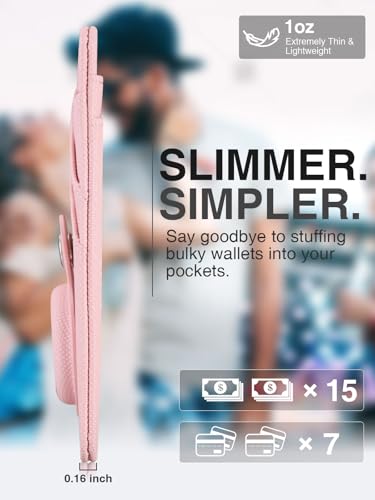 Minimalist Wallet with AirTag Holder Credit Card Holder Slim Wallet for Women, Leather Front Pocket Wallet Compact Small Card Holder Travel Thin Card Case ID Window RFID Blocking Card Organizer (Pink)3