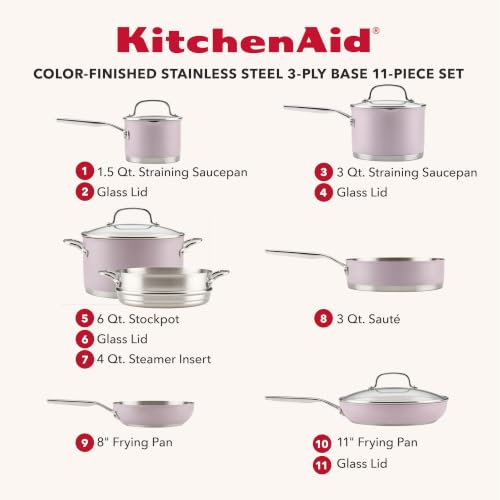 Image of KitchenAid Tri Ply Stainless Steel Cookware Set, 11-Piece Pots and Pans Set