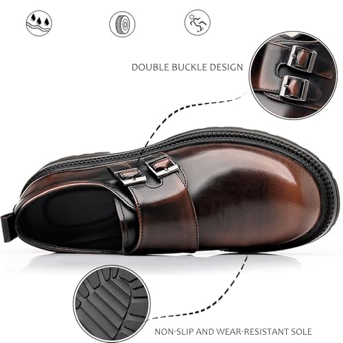 Men's Patent Leather Monk Buckle Loafers Retro Round Toe Double Buckle Lug Sole Non-Slip Slip-On Business Dress Shoes Suitable for Work Wedding Party3