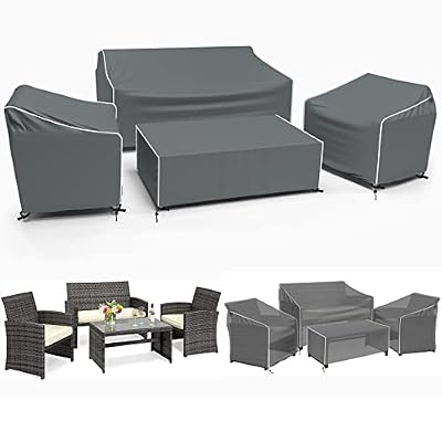 Patio Furniture Covers, Outdoor Furniture Cover Waterproof 4-Piece, Patio Furniture Set Covers, 600D Heavy Duty Patio Covers, Ourdoor Sofa Cover, 2 Chair Covers, Coffee Table Cover Included -XL