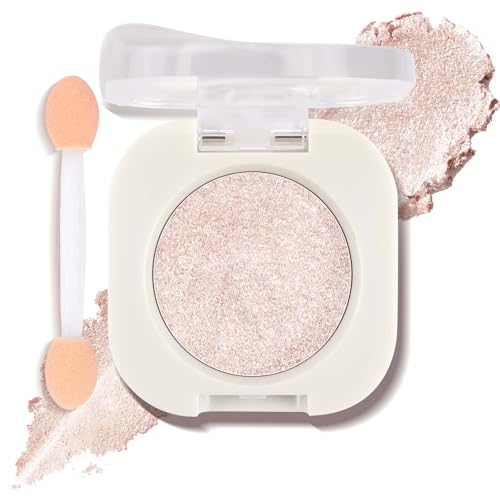 Champagne Light Glow Eyeshadow with Brush, Single Glitter Eyeshadow Palette | Silky Fine Subtle Shimmer Sparkle for Old Women, Lightweight & Ultra-Blendable Formula for Daily Eye Glitter Makeup (#11)