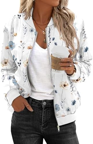 Zeagoo Bomberjacke Damen Jacke Kurze Blouson Leicht Langarm Übergangsjacke | Sommerjacke Damen,Dünne Herbstjacke,Sweatjacke mit Taschen für Fruhling Sommer Herbst,Zip Up Pilotenjac