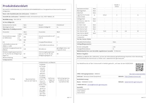 Heinrich´s Kühlgefrierkombination 173L Gesamtvolumen, 121L Kühlvolumen, 52L Gefriervolumen, LED Beleuchtung,Türanschlag wechselbar, leise 40dB, große Tiefkühlboxen, 7Temperaturstufen,inox