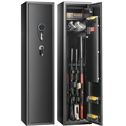 VEVOR Armario para Armas con Teclado Digital y Cerradura Caja Fuerte para Rifles 35 x 30 x 145 cm Gabinete para Rifle con Estante Extraíble, Estante para Pistolas para 5 Rifles y 4 Pistolas en Casa