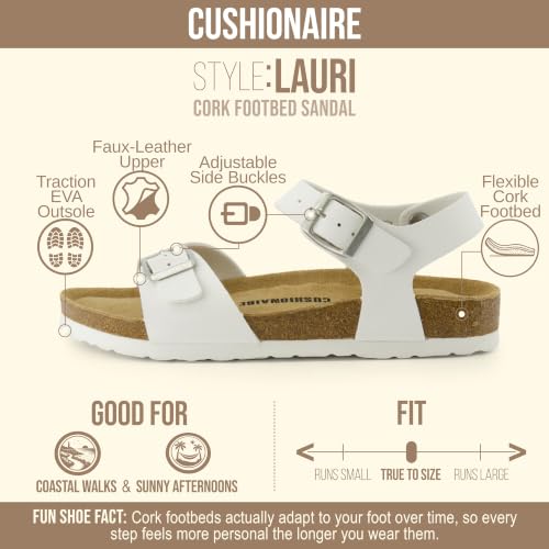 Image of CUSHIONAIRE Lauri Cork Footbed Sandals for Women with Back Strap, Adjustable Double Buckle Ankle Strap Sandals, Memory Foam