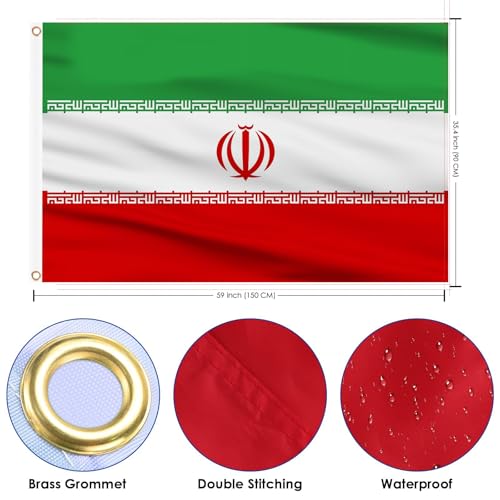 Image of AhfuLife Iran Flag 5ft x 3ft for Party Decorations, 1 Pcs Large Iran Flags Polyester Double Side with Brass Eyelets for World Cup Football National Day Garden Street Indoor Outdoor Decorations