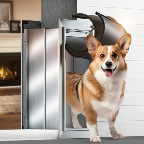 VOSOIR Dog Door for Wall, Medium Doggy Door, Heavy Duty Cat Pet Door, All Aluminum Frame, 2 Magnetic Flaps, Energy Efficient, Sliding Lock Panel, Easy to Install (Pets Up to 45 LB)