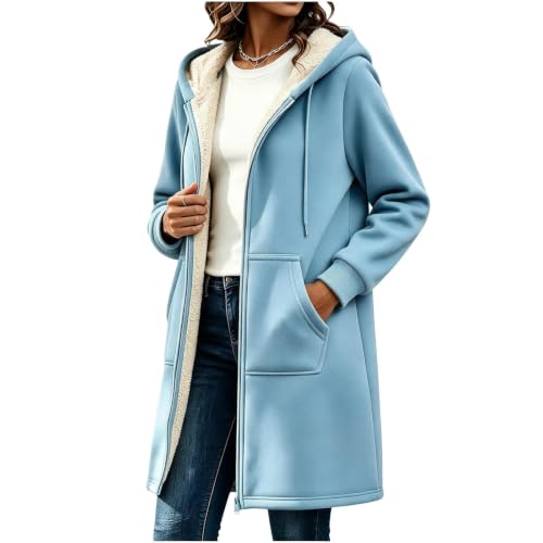 PXQIRMR Winter Coats for Women Hooded Fleece Lined Zip Up Long Coat - image 6
