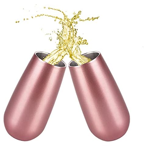Joymaking Champagne Flute 6oz, 2pcs Rose Gold Stainless Steel Wine Tumbler with Lids, Double Wall Vacuum Picnic Wine Glasses Cocktail Champagne Toasting Glasses for Party, Picnic, Camping Gift Cover