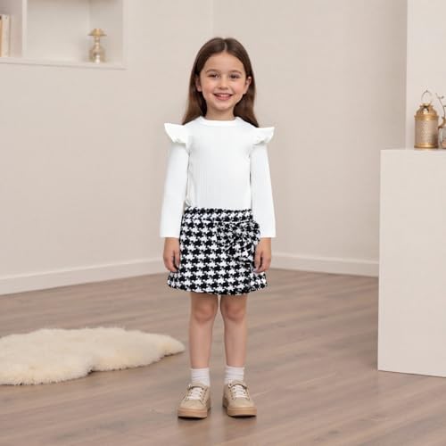 Toddler Baby Girl Skirt Set Knitted Ribbed Ruffle Long Sleeve T-Shirt Tops Plaid Skirt Fall Winter Clothes Outfits2