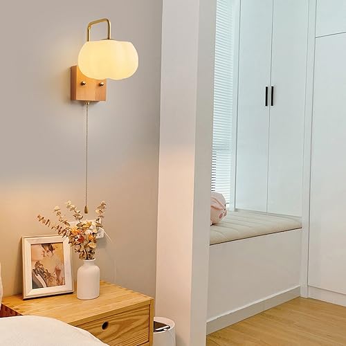 Lámpara de pared de madera lechosa con bombilla atenuable e interruptor 4