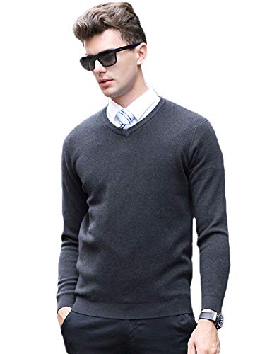Flygo Mens Classic Slim V-Neck Wool Pullover Cashmere Sweaters2