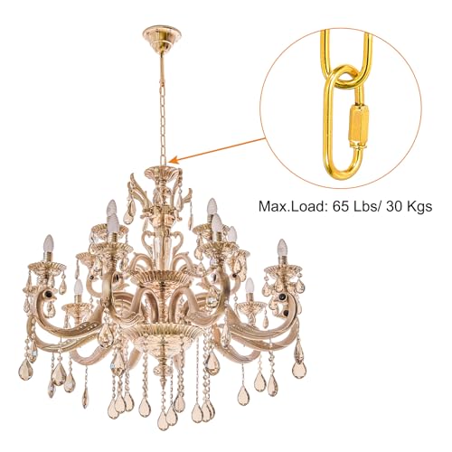 Image of PATIKIL 10 Feet Lighting Chain for Hanging Lamp, 2 Set Chandelier Chain Light Fixture Chain Load Capacity 65 Lbs for Pendant Light, Ceiling Fan, Gold