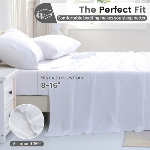 Bedlifes 1000 Thread Count 100% Egyptian Cotton Queen Size Sheets Set - Sateen Soft Silky Breathable Luxury Cooling 4 Pieces (White)