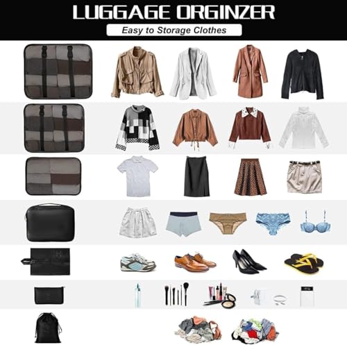 Image of 7 Pcs Travel Organizer Bag Set for Luggage | Waterproof Packing Cubes for Clothes, Shoes & Toiletries | Foldable Travel Storage Bags for Men & Women | Black Travel Pouch Set (BLACK)