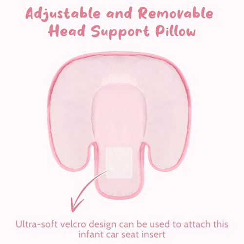 Image of 2 in 1 Infant Car Seat Insert Head and Body Support Set, Reversible Newborn Insert for Carseat with 3 Extra Strap Paddings, Soft Stroller Cushion Pillow Insert Girls, Fits for Stroller, Swing, Pink