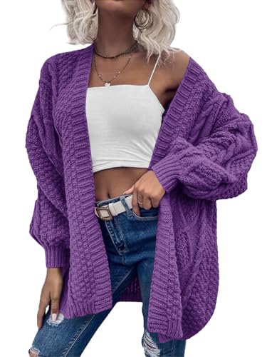 Image of Dyexces Womens Oversized Cable Knit Long Sleeve Lantern Cardigan Sweaters