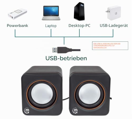 Manhattan Lautsprecher Set (5 Watt, 3,5mm Klinke Stecker, USB-Stromversorgung, für PC, Laptop...