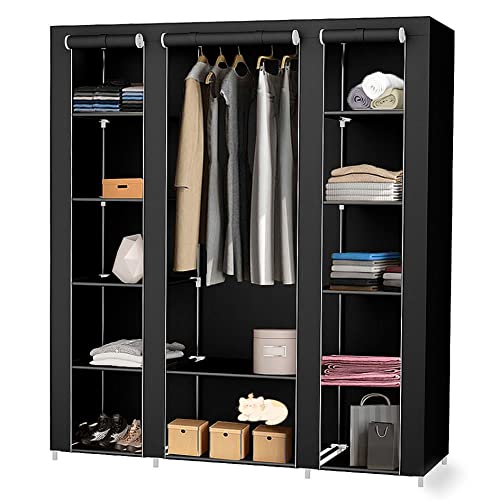 Armoire de Rangement,Penderies repliables,transportable,Garde-Robe, Penderie en Tissu intissé,Armoire Toile,Vêtements Rangement Organisateur,172 * 134 * 43cm- Noir