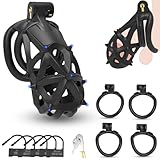 Keuschheitskäfig Herren,3D-Waben Peniskäfig,mit Abnehmbar CBT Weicher Spikes & 4 Hoden Penis Ring,Chastity Cage Male,Keuschheitsgürtel für Herren,BDSMs Spielzeug Hart,Sex Toyset Herren (Arc Ringe)