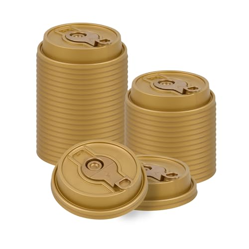 Restaurantware-LIDS ONLY: Restpresso Lids For 8, 12, 16, and 20-OZ Paper Coffee Cups, 25 Double Plug Disposable Paper Cup Covers - Straw Slot, Spout, Gold Plastic Hot Cup Lid, Cups Sold Separately
