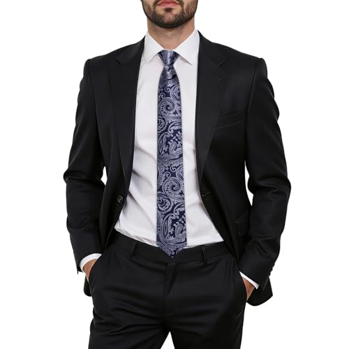 Image of Hi-Tie Zipper Ties for Men Pre-tied Tie Set Lapel Pin Pocket Square and Cufflinks Formal Business Wedding Adjustable Necktie