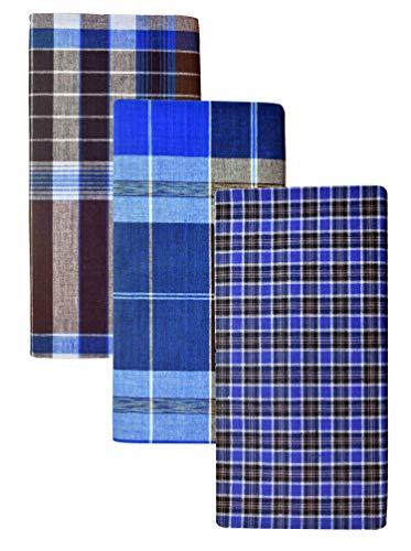 Image of BlueLeaf Men's Cotton Multi Color Lungis (Set of 3)
