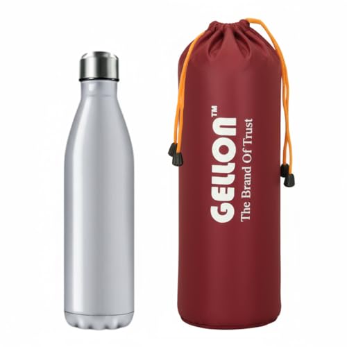 Image of Gellon Bottle Cover In Umbrella Cloth For 750 ML, 1 L to 1.5 Litre Water Proof Drawstring Closer For Travel, Hiking, Office & School Kids In Black Color (Maroon)