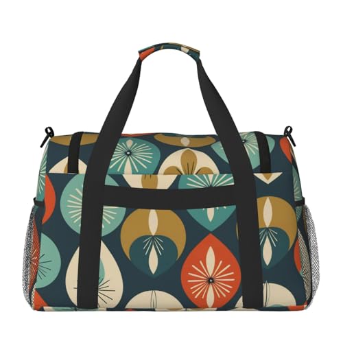 Mid Century Modern Retro with Drop Shapes Print Travel Duffle Bag - Foldable Personal Item Travel Bag for Women & Men,13x10.2x19.72