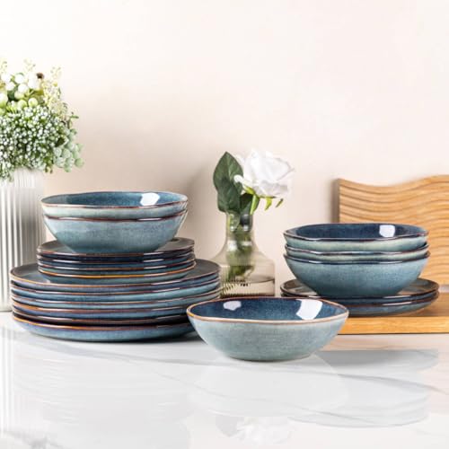 Image of AmorArc Ceramic Dinnerware Sets,Handmade Reactive Glaze Stoneware Plates and Bowls Sets,Highly Scratch Resistant | Dishwasher & Microwave Safe Dishes Set,Service for 4 (12pc)