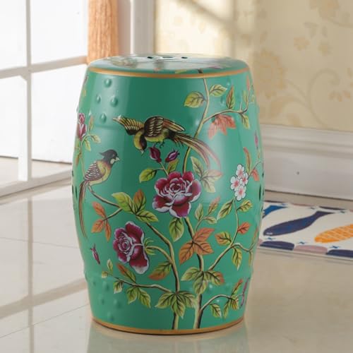 Taburete redondo de cerámica pintado a mano | Mesa auxiliar decorativa para sala de estar | Muebles decorativos de porcelana esmaltada | Estilo clásico de cabaña y campo francés