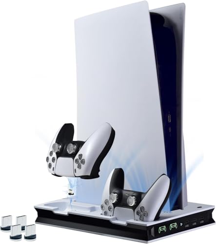 Cooling Stand Compatible with PS-5 Console, with Dual Controller Charging Station and 3 USB Hub, Not for PS-5 Slim
