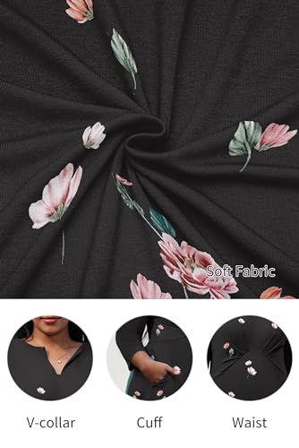 Image of Nmoder Women's Plus Size Stretchy Flared Wrap Dress Casual Wedding Guest Midi Dresses V Neck 3 /4 Sleeve A-Line Swing Dress
