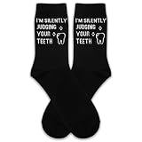 ATOERNCSO Witty Dental-Themed Socks - ‘I’m Silently Judging Your Teeth’ Gift (Dentist/Dental Student Present).(092)
