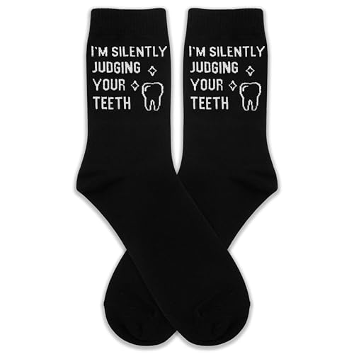 ATOERNCSO Witty Dental-Themed Socks - ‘I’m Silently Judging Your Teeth’ Gift (Dentist/Dental Student Present).(092)