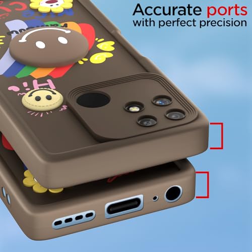 Image of Pikkme Back Cover for Realme Narzo 50A | Soft Silicone| Cute Rainbow Smile & 3D Cartoon Flower Design | Shockproof Raised Camera Protection Bumper Case (Brown)