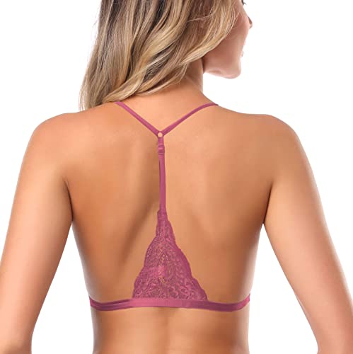 Image of SHEKINI Women's Lace Bra Wireless Padded Triangle Bralettes for Women Front Closure Halter Bras for Women