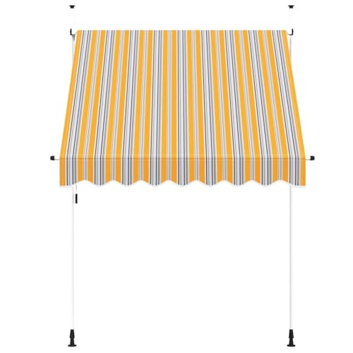 Auvent rétractable manuel 200 cm en polyester jaune et bleu avec cadre en acier pour balcon - 4