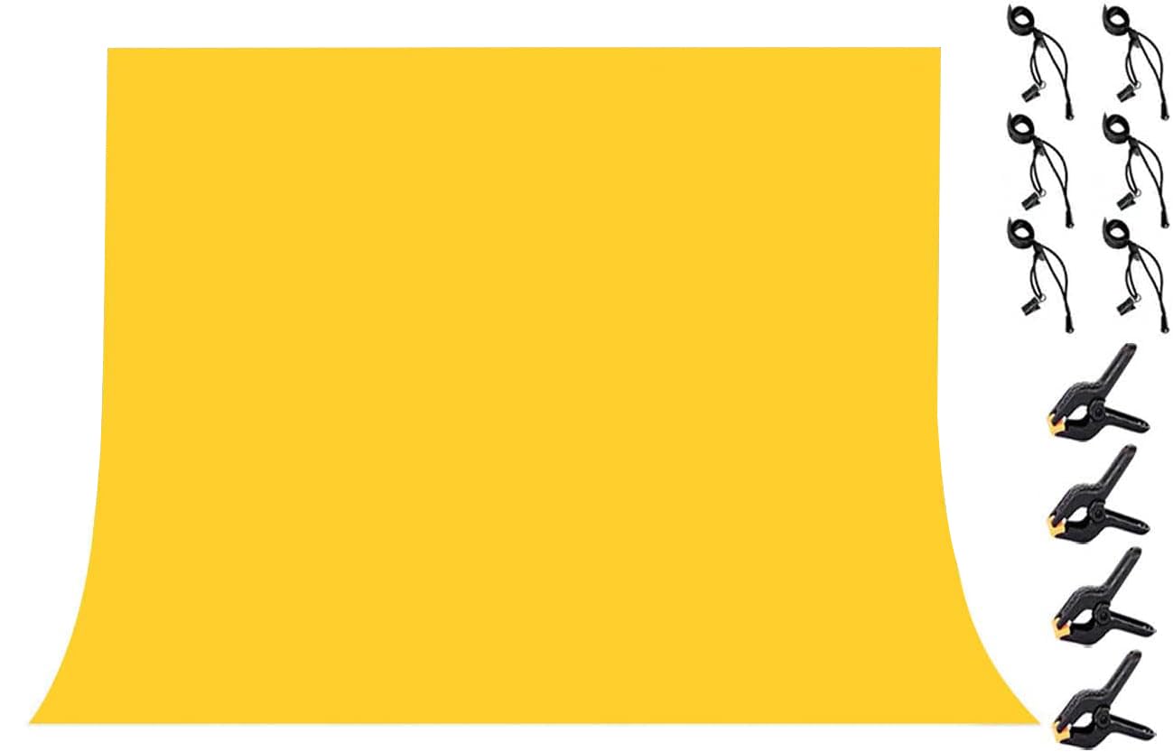 LYLYCTY Yellow Non-Woven Fabric Backdrop 10x8ft Solid Color Photography Background Studio Photo Props with 4X Spring Clamps,6X Clips