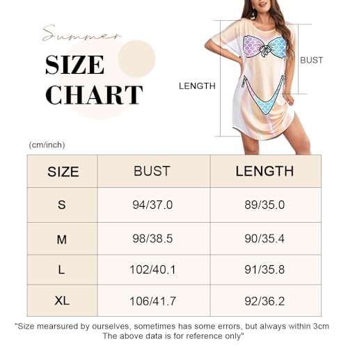 YZROHYI Vestido de Playa Sexy,Bikini Cover Up,Ropa Playa Mujer,Camiseta de Manga Corta para Mujer,Camisola de Playa Verano,Traje de Baño Cubrir,Vestido de Baño Suave Cómodo,Camiseta Estampado 3D