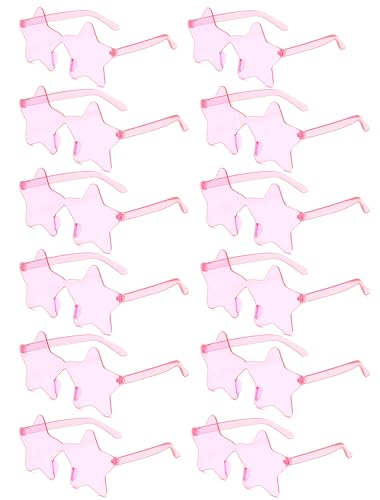 WNSIRVY 12 Pairs Rimless Star Shaped Sunglasses, Transparent Candy Color Star Glasses Bulk - Fun Sunglasses for Pool Party Decorations Fun Gatherings Photo Booth Props Party Favors (Pink)