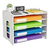 LKTKJDS File Organizer Paper Sorter 5 Tier File Desktop Document Holder White Paper Sorter Desk for Office, Home or School (5 Tier File Organizer)