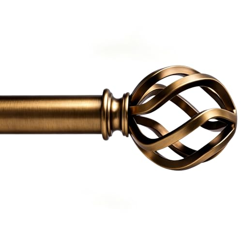 Brass Curtain Rods 18 to 45 Inches, 1 Inch Modern Drapery Rods, Adjustable Heavy Duty Curtain Rod, with Twisted Cage Finial for Home & Office (18"-45" Antique Brass) Antique Brass 18"-45"