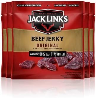 Jack Link's Beef Jerky, Original - Flavorful Meat Snack for Lunches, Ready to Eat Snacks - 7g of Protein, Made with Premium Beef - 0.625 Oz Bags (Pack of 5)