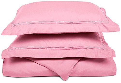 Super Soft Light Weight, 100% Brushed Microfiber, King/California King, Wrinkle Resistant, Pink Duvet Cover with 3-Line Embroidered Pillowshams in Gift Box