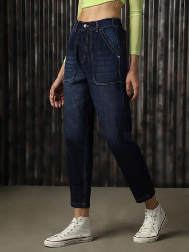 Image of High Star Women Cotton Washed Mom fit High-Rise Jeans