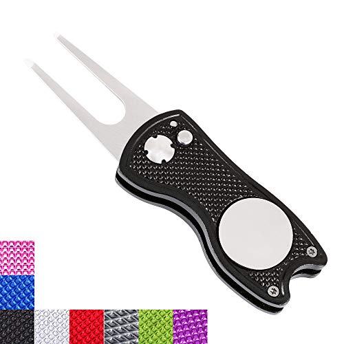 Mile High Life All Metal Foldable Golf Divot Tool with Pop-up Button