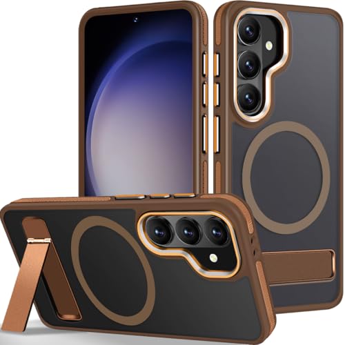 Image of MALEWOLF Stand Case for Samsung Galaxy S26 Compatible with Magsafe, Translucent Magnetic Cover [Military Grade Protection] [Anti-Slip Technology], Color Hybrid Galaxy S26 Phone Case (Brown)
