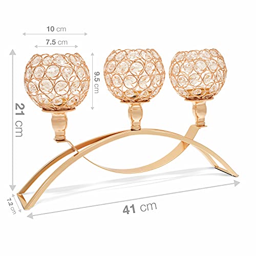 SA Products Crystal Candle Holder Bridge - Glass Ornaments for Tea Light, Taper Candles - Home Decor with Rust-Proof, Non-Slip Base - Christmas Centrepiece For Table Decorations & Centerpieces - Gold