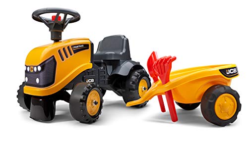 FALK - Porteur chantier JCB avec remorque - Dès 12 mois - Fabriqué en France - pelle et râteau inclus - 2 styles de personnalisation - Plaque...